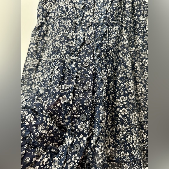 Express Womens Spaghetti Strap Ruffled Navy Blue White Floral Tank Top Size XS - Picture 4 of 10